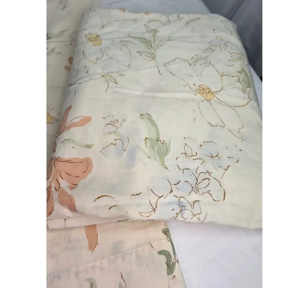 Vintage Twin Sheet Set Flat Fitted Sheets Floral Cottagecore No Pillowcases